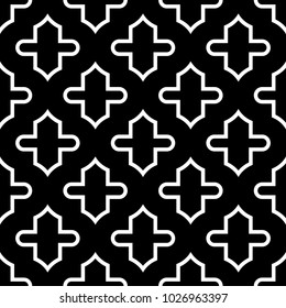 Seamless pattern with ogee ornament. Oriental traditional ornamentation with repeated rounded shapes. Window tracery wallpaper. Grid motif. Digital paper, textile print, web design. Vector art image.