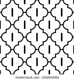 Seamless pattern with ogee ornament. Oriental traditional ornamentation with repeated rounded shapes. Window tracery wallpaper. Grid motif. Digital paper, textile print, web design. Vector art image.