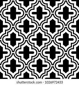 Seamless pattern with ogee ornament. Oriental traditional ornamentation with repeated rounded shapes. Ancient mosaic wallpaper. Tiles motif. Digital paper, textile print, web design. Vector art image.