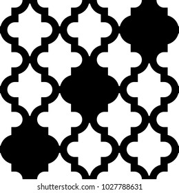 Seamless pattern with ogee ornament. Oriental traditional ornamentation with repeated rounded shapes. Window tracery wallpaper. Grid motif. Digital paper, textile print, web design. Vector art image.