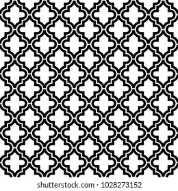 Seamless pattern with ogee ornament. Oriental traditional ornamentation with repeated rounded shapes. Window tracery wallpaper. Grid motif. Digital paper, textile print, web design. Vector art image.