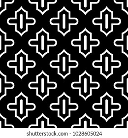 Seamless pattern with ogee ornament. Oriental traditional ornamentation with repeated rounded shapes. Ancient mosaic wallpaper. Tiles motif. Digital paper, textile print, web design. Vector art image.