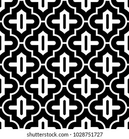 Seamless pattern with ogee ornament. Oriental traditional ornamentation with repeated rounded shapes. Ancient mosaic wallpaper. Tiles motif. Digital paper, textile print, web design. Vector art image.