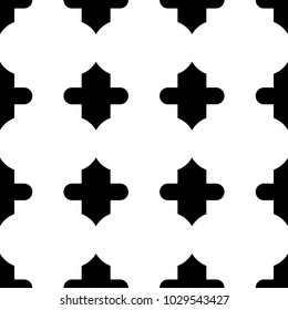 Seamless pattern with ogee ornament. Oriental traditional ornamentation with repeated tiles shapes. Window tracery wallpaper. Grid motif. Digital paper, textile print, web design. Vector art image.