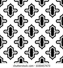 Seamless pattern with ogee ornament. Oriental traditional ornamentation with repeated rounded shapes. Ancient mosaic wallpaper. Tiles motif. Digital paper, textile print, web design. Vector art image.