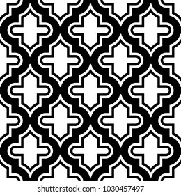 Seamless pattern with ogee ornament. Oriental traditional ornamentation with repeated rounded shapes. Ancient mosaic wallpaper. Tiles motif. Digital paper, textile print, web design. Vector art image.