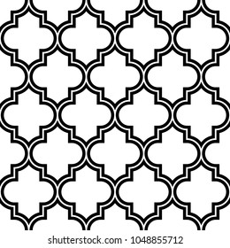 Seamless pattern with ogee ornament. Oriental traditional ornamentation with repeated tile shapes. Window tracery wallpaper. Grid motif. Digital paper for textile print, web design. Vector art image.