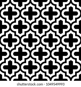 Seamless pattern with ogee ornament. Oriental traditional ornamentation with repeated tile shapes. Window tracery wallpaper. Grid motif. Digital paper for textile print, web design. Vector art image.