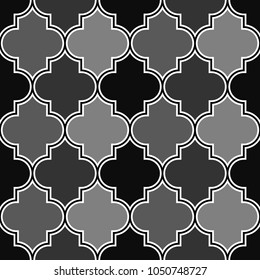 Seamless pattern with ogee ornament. Oriental traditional ornamentation with repeated tile shapes. Ethnic tiles wallpaper. Mosaic motif. Digital paper for textile print, web design. Vector art image.