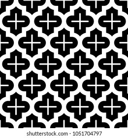 Seamless pattern with ogee ornament. Oriental traditional ornamentation with repeated tile shapes. Window tracery wallpaper. Grid motif. Digital paper for textile print, web design. Vector art image.