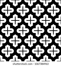 Seamless pattern with ogee ornament. Oriental traditional ornamentation with repeated tile shapes. Window tracery wallpaper. Grid motif. Digital paper for textile print, web design. Vector art image.