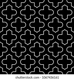 Seamless pattern with ogee ornament. Oriental traditional ornamentation with repeated tile shapes. Window tracery wallpaper. Grid motif. Digital paper for textile print, web design. Vector art image.