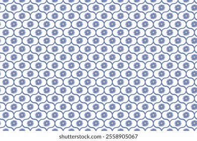 Seamless pattern with ogee ornament. Oriental traditional ornamentation with repeated tile shapes. Window tracery wallpaper. Grid motif. Digital paper for textile print, web design. Vector art image.
