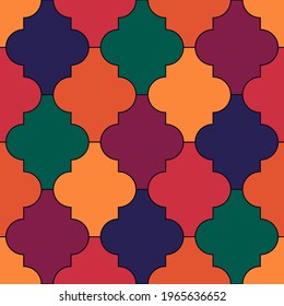 Seamless pattern. Ogee tiles ornament. Oriental traditional ornamentation. Repeated lantern shapes. Mosaic wallpaper. Tiles motif. Geometric digital paper, ethnic textile print, web design.