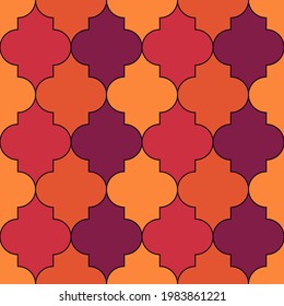 Patrón sin foco. Baldosas de color ocre adornadas. La ornamentación oriental tradicional. Formas de linterna repetidas. Papel tapiz mosaico. Motif de mosaicos. Papel digital geométrico, impresión textil étnica, diseño web