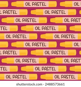 Seamless pattern with oil pastel, repeating pattern. Drawing pencils. Background, banner, t-shirt. Design for education, school projects, packaging, stationery