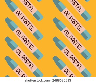 Seamless pattern with oil pastel, repeating pattern. Drawing pencils. Background, banner, t-shirt. Design for education, school projects, packaging, stationery