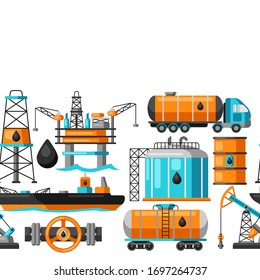 Seamless pattern with oil and petrol icons. Industrial and business illustration.