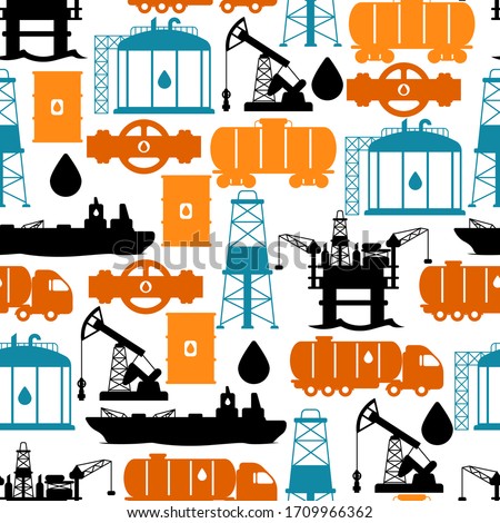 Seamless pattern with oil and petrol icons. Industrial and business illustration.
