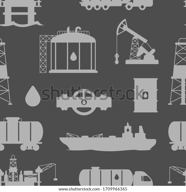 Seamless pattern with oil and petrol icons.\
Industrial and business\
illustration.