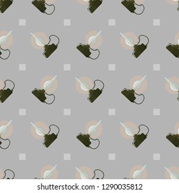 Seamless pattern Oil retro lamp. glowing kerosene lamp on a gray background.