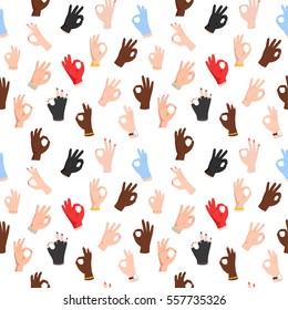 Seamless pattern with ok hand gestures