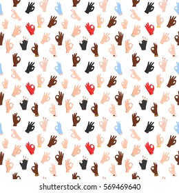 Seamless pattern with ok hand gestures