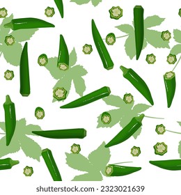 A seamless pattern of Okra. vector illustration. food background. wrapping paper.