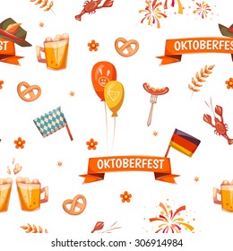 Seamless pattern with oktoberfest celebration symbols. Vector illustration.