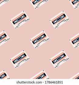 Seamless pattern with old audio cassetes.cassetes audio. Retro background. Vector illustration