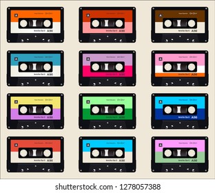 Seamless pattern with old audio cassettes colorful background
