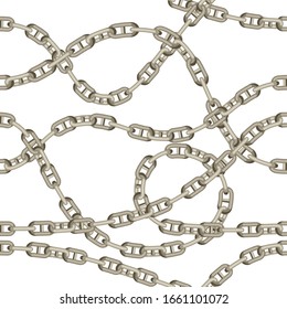 Seamless pattern with old chains. Metal nautical chain decorative background.