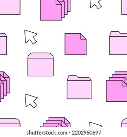 Seamless pattern with old computer elements, folders, document icons and symbol of computer arrow. Vector background im retrowave, y2k, 90s, 00s concept.