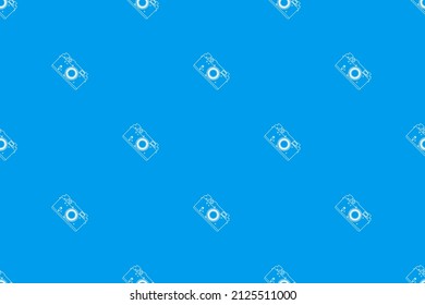 Seamless pattern from old drawn cameras. Background on the theme of photography and photographic equipment.