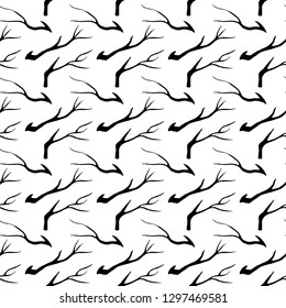 Seamless pattern. Old dry, bare tree branches. Black silhouettes on white background
