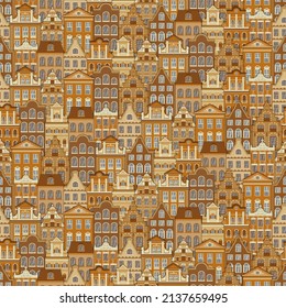 Seamless pattern with old European houses. Vector illustration