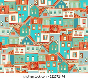 Seamless pattern with  old european houses