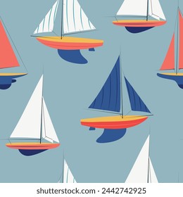 Seamless pattern with old fashioned sail boats, hand drawn vector illustration