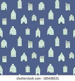 Seamless pattern with old houses. Old town, sketch, doodles.