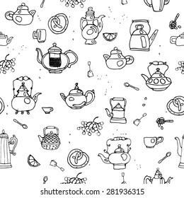 Seamless pattern with old kettles for restaurants, bars, grunge, wallpaper. vector