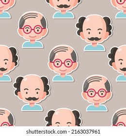 Seamless pattern old man character flat cartoon