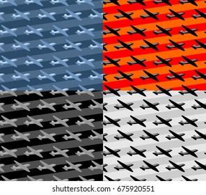 Seamless pattern, old military aircraft in the sky