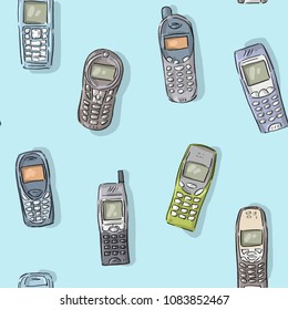 Seamless pattern with old mobile phones