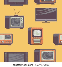 Seamless pattern. Old and modern TVs. Vector illustration in retro style.