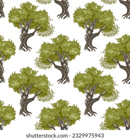 Seamless pattern of old olive tree.