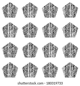 Seamless pattern with old painted damaged texture. Black color pentagon shape in white background. Geometrical traditional backdrop. Template swatch vector illustration graphic design element 8 eps