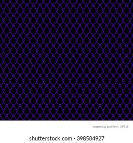 Seamless pattern in an old retro vintage style bright purple neon thin line on a black background.