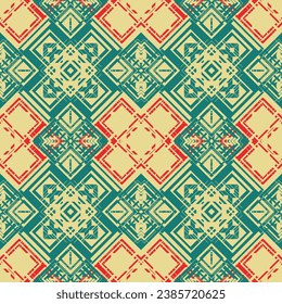 Seamless pattern in old typographic style. Retro palette includes blue and red colors on a white background. Vector illustration