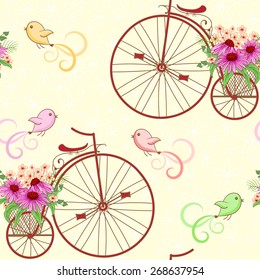 Seamless pattern with old-style bicycles. Background for your design in vintage style.