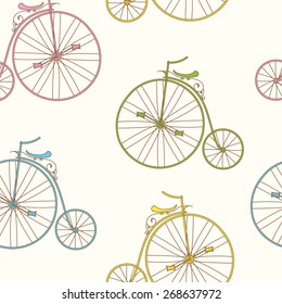 Seamless pattern with old-style bicycles. Background for your design in vintage style.